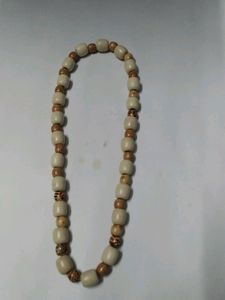 Wooden Plain And Printed Beads Necklace