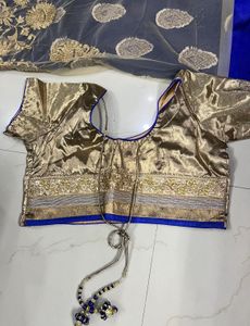 New Royal Blue And Gold Banarsi Silk Organza Saare