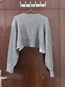 Grey Knit Cropped Cardigan