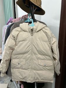 Beige Puffer Jacket with Hood