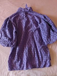 Zara Purple Eyelet Puff Sleeve Shirt