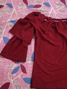 Shimmer Off-Shoulder Ruffle Sleeve Top