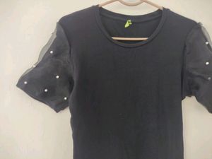 Pearl Beaded Puff Sleeve Top
