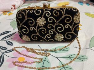 Elegant Black &amp; Gold Embellished Clutch