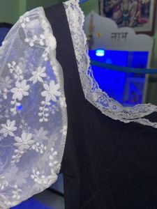 Black And White Velvet Lace Sleeve Top