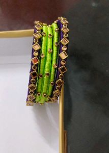Green And Purple Thread Bangles