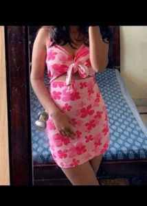 Pink Floral Tie-Front & White Hot Mini Dress