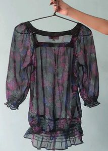 Floral Print mesh top 💐🖤