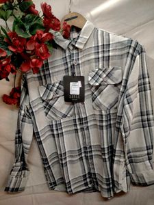 Neutral Plaid Button-Down Shirt