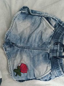 Rose Embroidered Denim Shorts