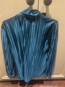 Blue Pleated Shirt And Skirt Set
