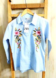Zara Embroidered Light Blue Shirt