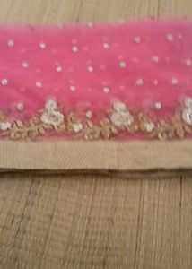 Pink Net Embroidered Dupatta