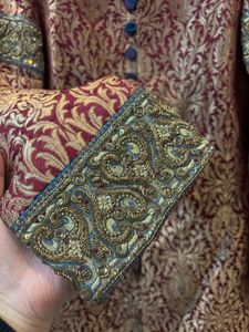 Elegant Maroon &amp; Gold Sherwani