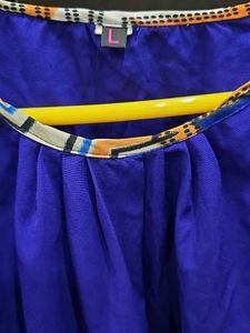 Blue Top with Patterned Trim