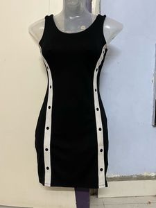 Black Mini Dress with Button Detail
