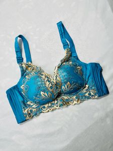 Embroidered Teal Bra