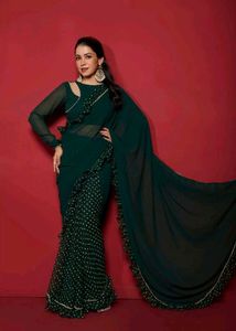 Green Pre-Draped Frilled Saree Design Launch*