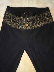Black Pants with Gold Waist Detail