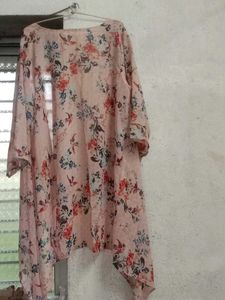 Women Peach Pink Floral Shrug
