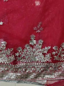 Rose Embroidered Net Saree