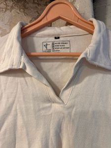 Cream Ribbed Crop Top, Bust- 32/30 Strechable