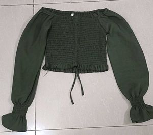 Olive Green Fill Puff Sleeve Top