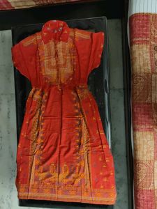 Rust Orange &amp; Blue Geometric Printed A Line Dress