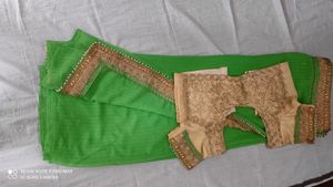 Green Pearl Saree With Blouse New