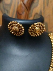 Golden Beaded Necklace and Earring Set