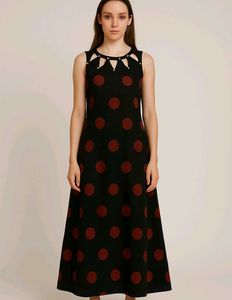 Black Sleeveless Maxi Dress with Red Polka Dots