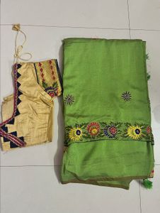 Elegant Green Embroidered Saree