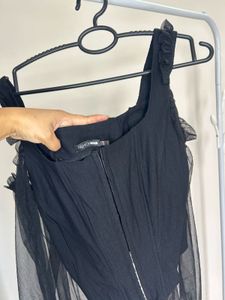 Black Corset Top with Mesh Sleeves