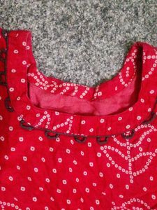 Red Printed Bandhini Kurta Set