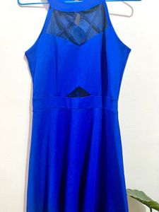 Blue Halter Neck Dress with Mesh Details 🦋💙