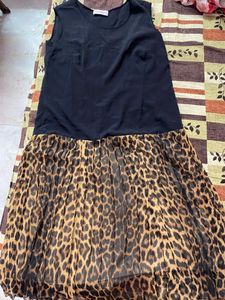 Black N Leopard Print Dress Available .. Size - L