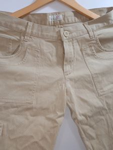 Beige Cropped Cargo Pants Women