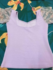 Lavender Top with Lace Sleeves