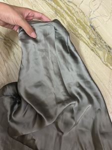 Olive Green Satin Midi Skirt