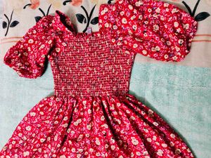 Red Puffed Sleeve Dress