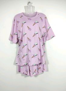 Zudio Purple Printed Top With Short Co-ord (Women)