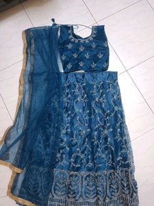 Teal Embellished Lehenga Choli Of Peacock Colur