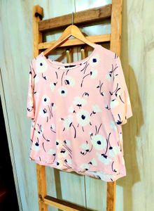 Pink Printed Cotton Top Size-38