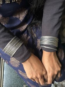 Oxidised beautiful pattern engraved bangle set