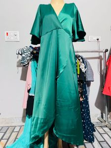 Emerald Green Satin Wrap Dress
