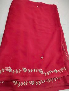 Elegant Red Embroidered Saree