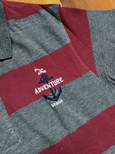 Mast &amp; Harbour Men Grey Red Striped Polo Tshirt