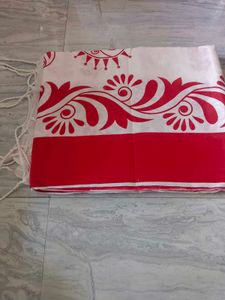 Red &amp; White Printed Saree