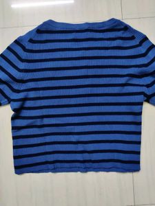 Blue Striped Crop Top
