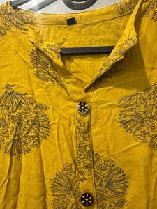 Yellow Printed Straight Kurta